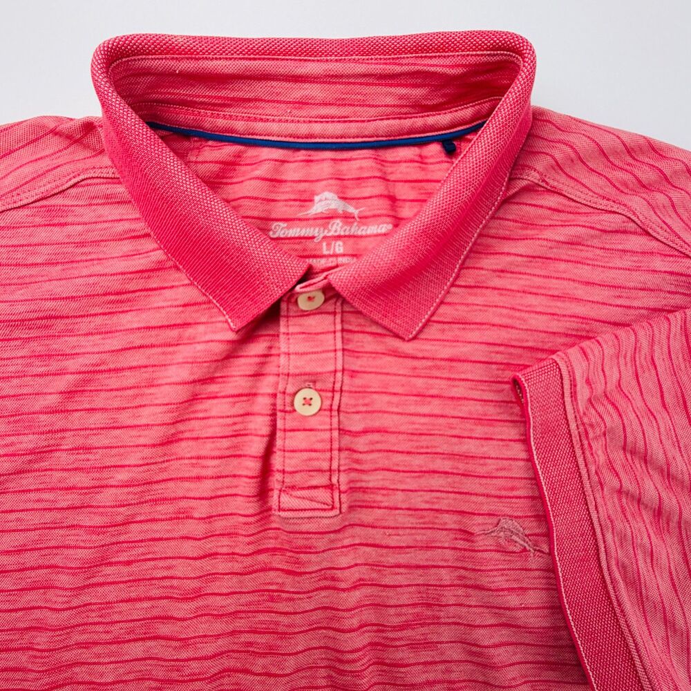 Tommy Bahama Pink Striped Polo Shirt Large